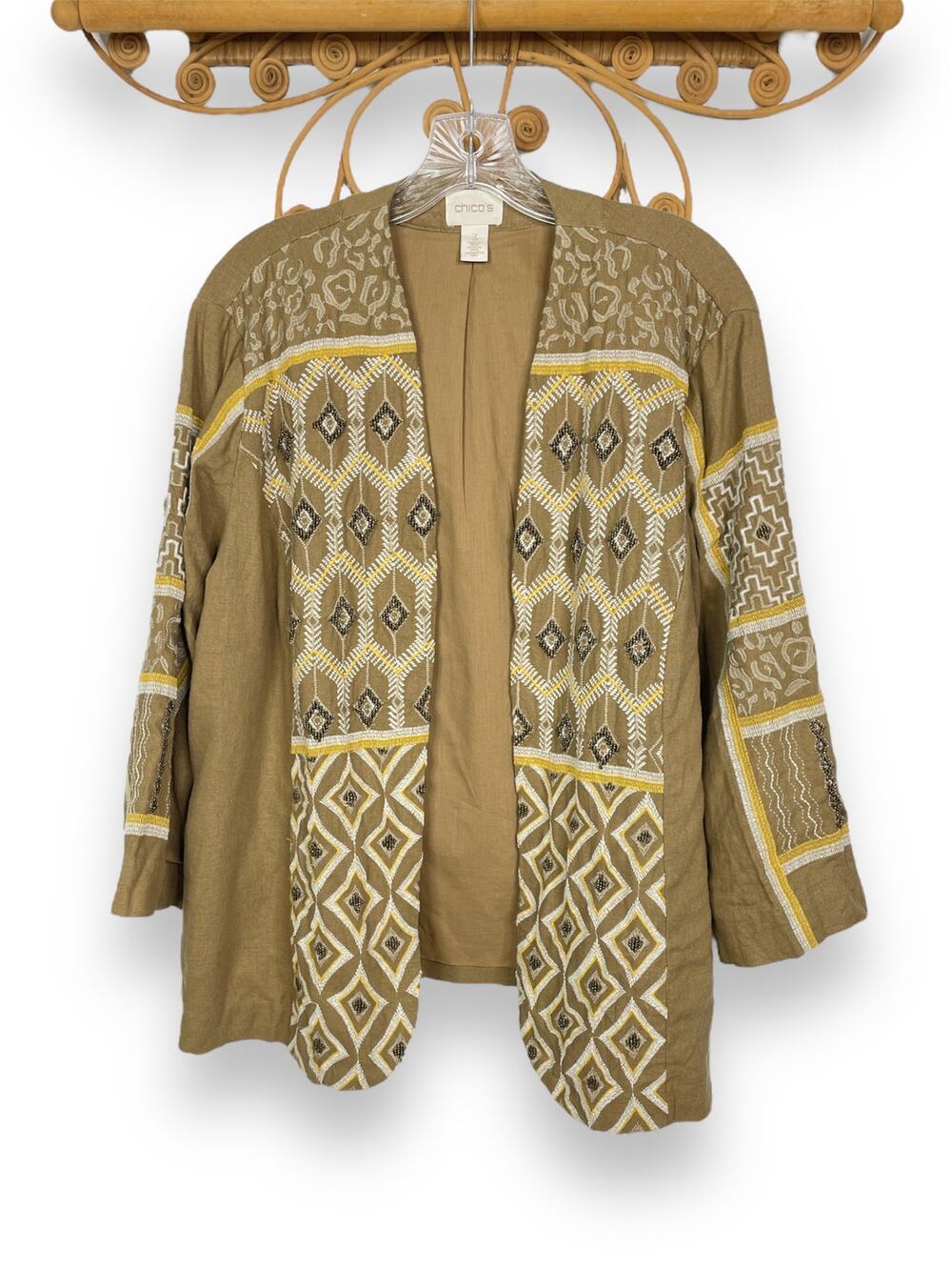 Chico's Diamond Artisan embellished Jacket Linen